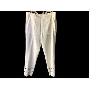 Outfit Petite White Dress Pants Sz 10P Linen Blend Beaded Embroidered Ankle Crop